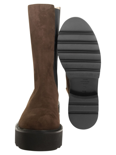Shop Stuart Weitzman Presley Ultralift Bootie - Ankle Boot With Elastic Side Panels In Brown
