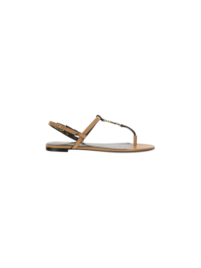 Shop Saint Laurent Cassandra Sandal In Gold Brown