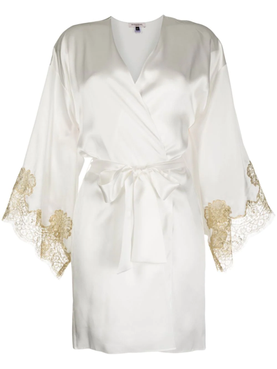 Shop Gilda & Pearl Gina Lace-trim Silk Robe In White
