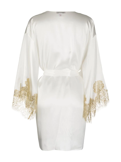 Shop Gilda & Pearl Gina Lace-trim Silk Robe In White