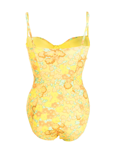 Shop Tory Burch Floral Print Swimsuit In Yellow