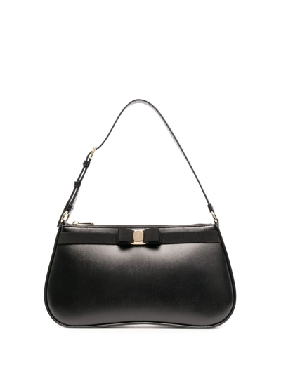 Shop Ferragamo Viva Bow Mini Shoulder Bag In Black
