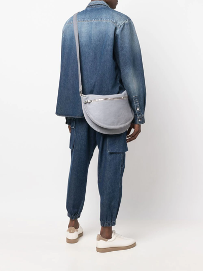 Shop Guidi Leather Messenger Bag In Grey
