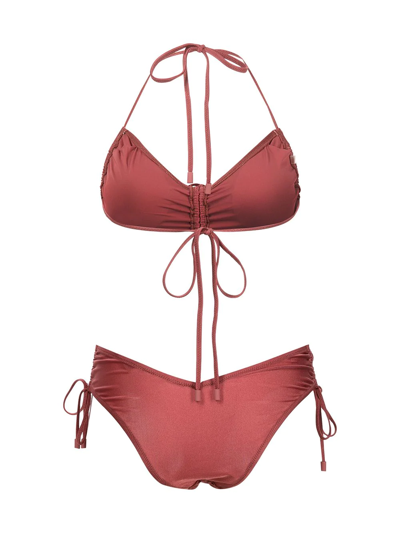 Shop Zimmermann Ruched-detail Bikini In Pink
