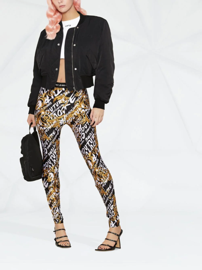 Shop Versace Jeans Couture Logo-print Baroque-pattern Leggings In Black