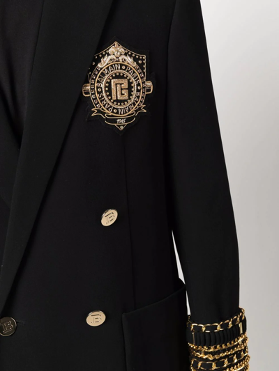 Shop Balmain Chain-embroidered Twill Blazer In Black