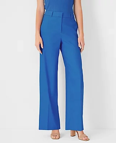 Shop Ann Taylor The Petite Full Length Wide Leg Pant In Linen Blend In Nile Blue
