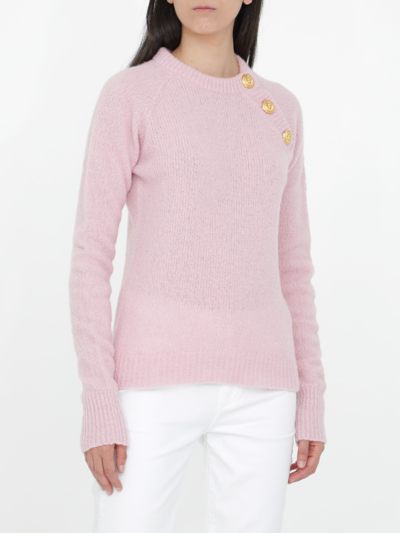 Shop Balmain Pink Jumper With Buttons