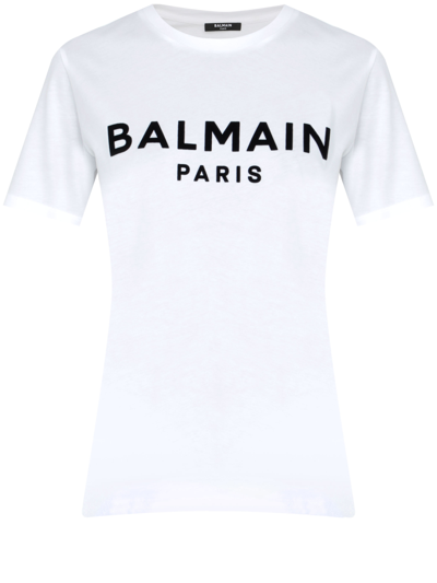 Shop Balmain White T-shirt With Black Logo