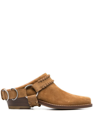 Shop Buttero Square-toe Buckle-strap Mules In Brown