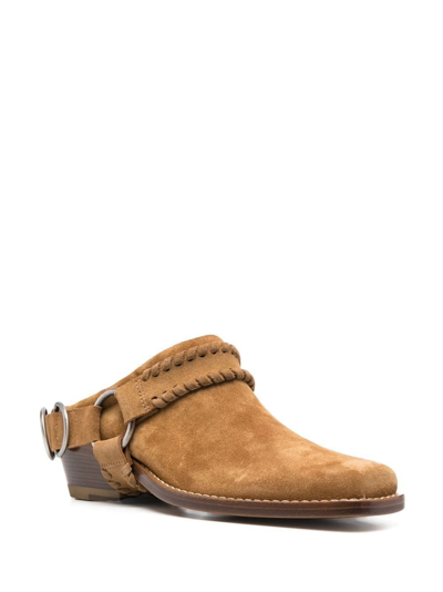 Buttero Square-toe Buckle-strap Mules In Brown