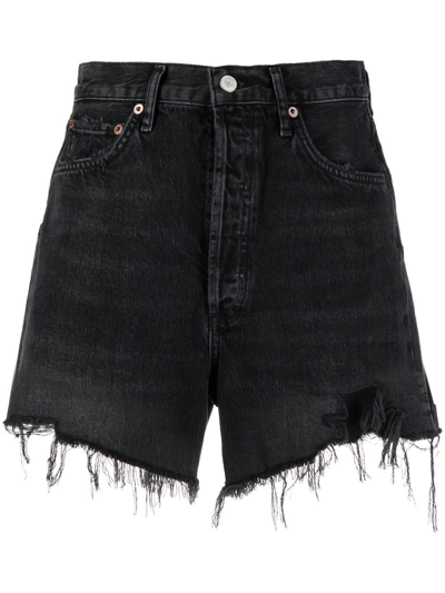 Shop Agolde Stella High-rise Denim Shorts In Black