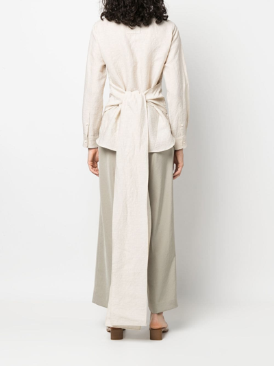 Shop Uma Wang Bow-embellished Long-sleeve Shirt In Neutrals