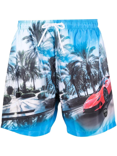 Shop Automobili Lamborghini Man Huracan Evo Swim Shorts In Light Blue