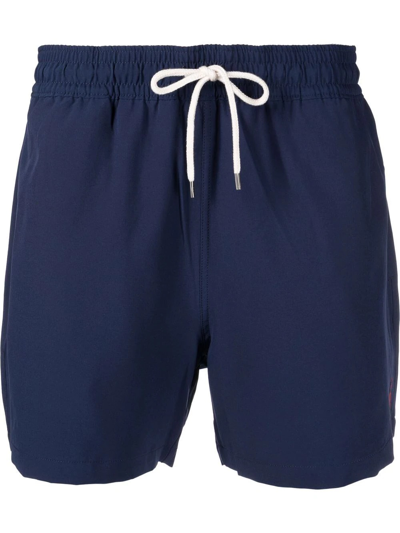 Shop Ralph Lauren Man Navy Blue Traveler Swim Shorts