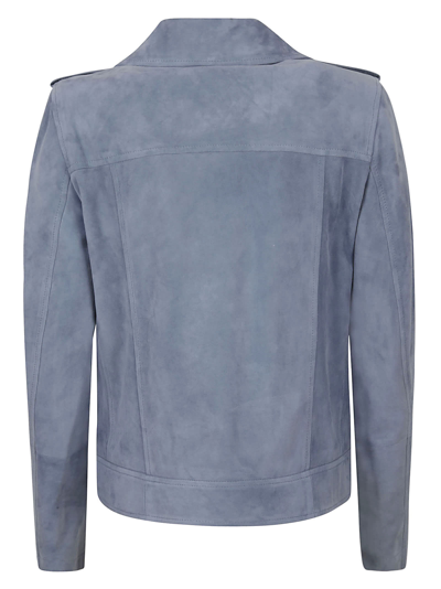 Shop Brunello Cucinelli Regular Fit Zipped Biker Jacket In Dusty Blue