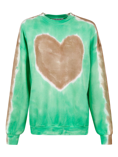 Shop Acne Studios Heart Print Sweatshirt In Ah3/green/brown