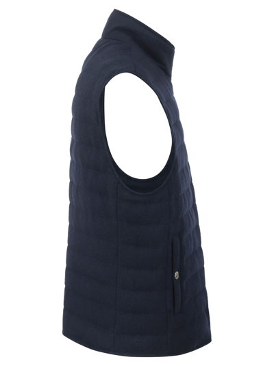 Shop Brunello Cucinelli Cashmere Knit Lightweight Down Vest In Blue