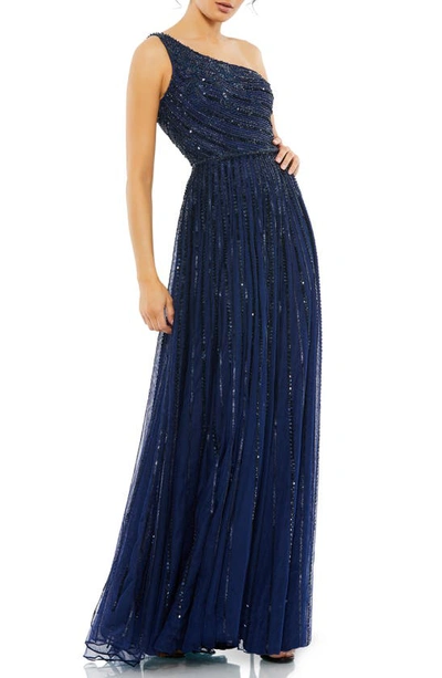 Shop Mac Duggal Embellished One-shoulder A-line Gown In Midnight