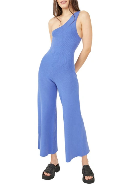 Shop Free People Waverly One-shoulder Rib Jumpsuit In Birdsong Blue