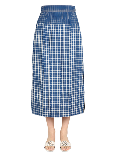 Shop Tory Burch Pleated Skirt In Blue