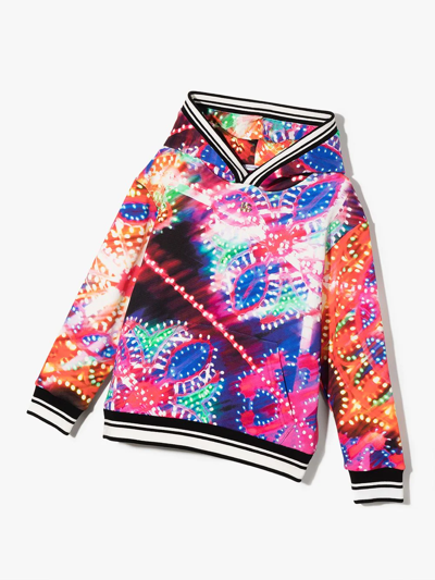 Dolce & Gabbana Logo-plaque Illumination-print Hoodie In Blue