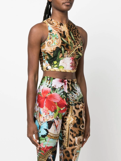 Philipp Plein Baroque-flower Crop Top In Brown