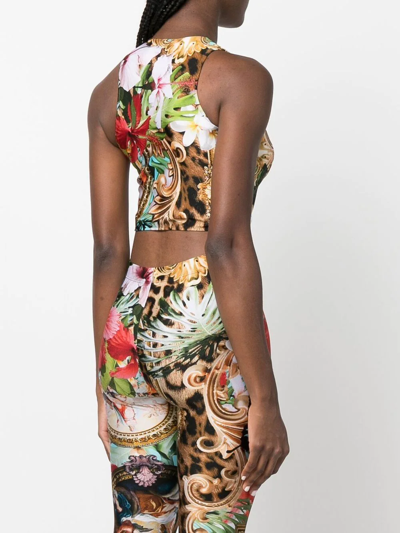 Philipp Plein Baroque-flower Crop Top In Brown