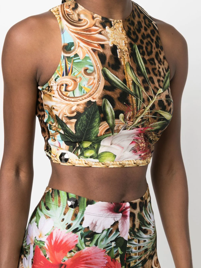 Shop Philipp Plein Baroque-flower Crop Top In Brown