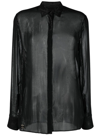 Philipp Plein Semi-sheer Button-down Shirt In Black