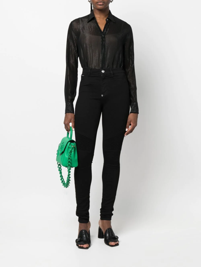 Philipp Plein Semi-sheer Button-down Shirt In Black