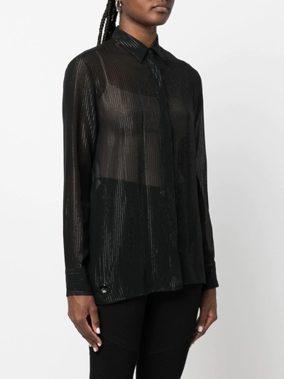 Philipp Plein Semi-sheer Button-down Shirt In Black