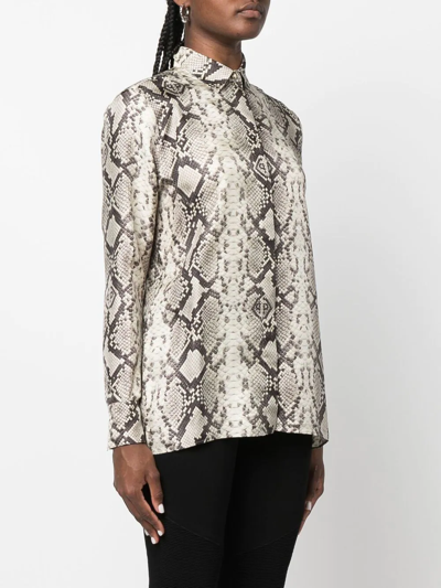 Philipp Plein Snakeskin-print Button-down Shirt In Neutrals