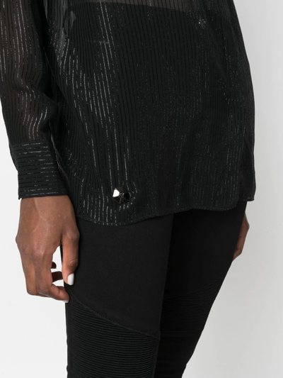 Philipp Plein Semi-sheer Button-down Shirt In Black
