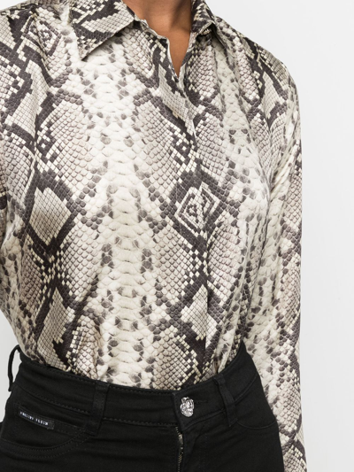 Shop Philipp Plein Snakeskin-print Button-down Shirt In Neutrals