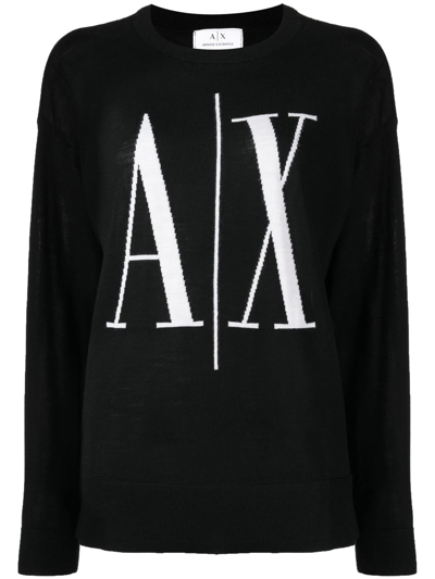 Shop Armani Exchange Logo Intarsia-knit Jumper In Schwarz