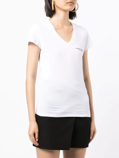 Shop Armani Exchange Logo-print V-neck T-shirt In Weiss