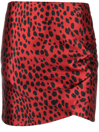 Shop Just Cavalli Leopard-print Mini Skirt In Red