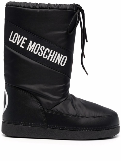 Shop Love Moschino Logo-print Lace-up Boots In Black