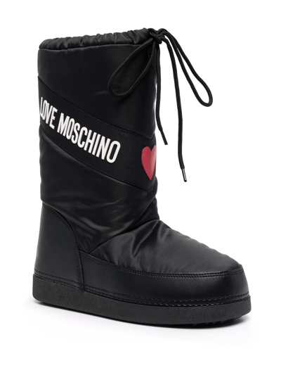 Shop Love Moschino Logo-print Lace-up Boots In Black