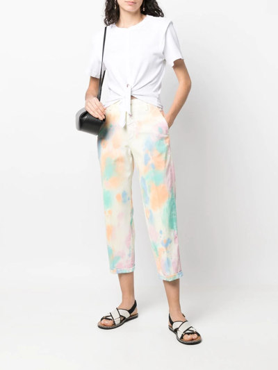 Shop Pt Torino Abstract-print Pressed-crease Cropped Trousers In Neutrals