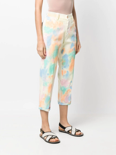 Shop Pt Torino Abstract-print Pressed-crease Cropped Trousers In Neutrals