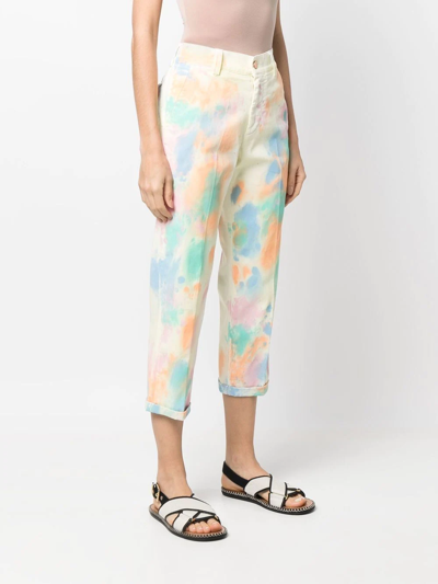 Pt Torino Abstract-print Pressed-crease Cropped Trousers In Neutrals