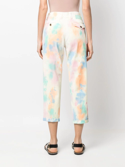 Shop Pt Torino Abstract-print Pressed-crease Cropped Trousers In Neutrals