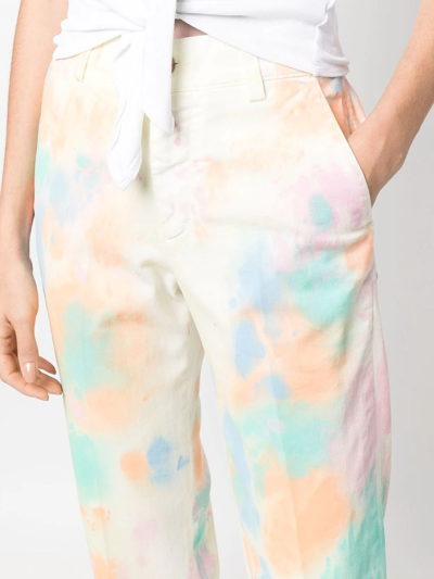 Shop Pt Torino Abstract-print Pressed-crease Cropped Trousers In Neutrals