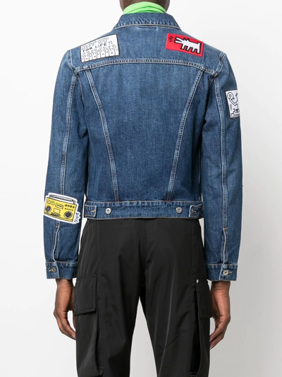 Shop Honey Fucking Dijon X Keith Haring Logo-patch Denim Jacket In Blue