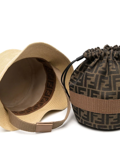 Shop Fendi Woven Sun Hat In Neutrals