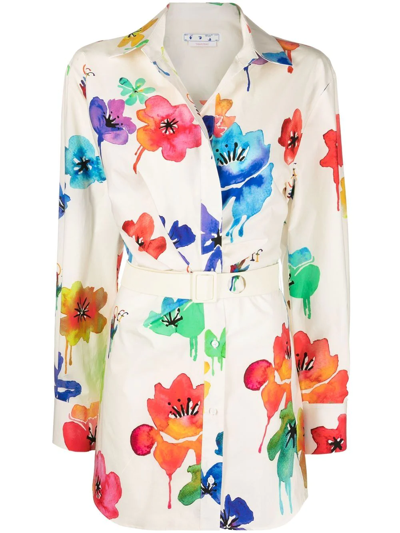 Shop Off-white Floral-print Twisted Shirtdress In Weiss