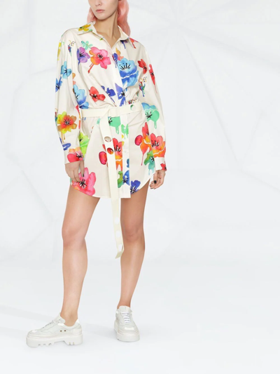 Shop Off-white Floral-print Twisted Shirtdress In Weiss