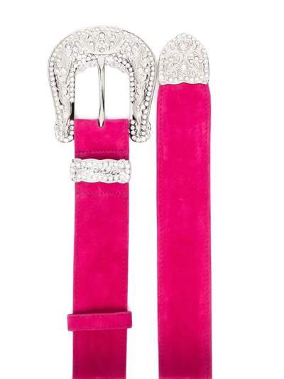 Shop Alexandre Vauthier Embellished-buckle Leather Belt In Pink